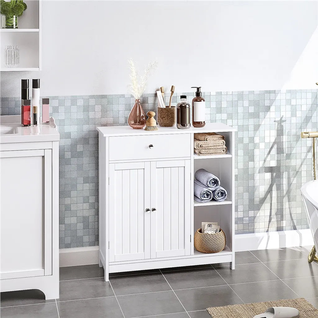 Yaheetech Badkamerkast 75 x 30 x 80 cm - Wit - Opbergkast met Lade, Deur en Verstelbare Planken