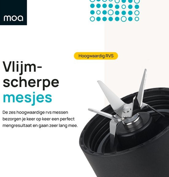 MOA Blender - Blender to Go - Mini Blender - 2 Tritan Bekers van 600ml - Smoothie Maker - 800W - Zwart - MB10B