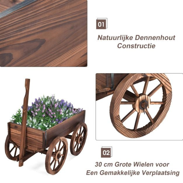 Coast Plantenbak kar - Bloemenkar op Wielen - 120 x 43 x 53,5 cm - Bruin