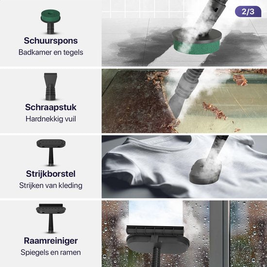 LUMAN 16 in 1 Stoomreiniger Én Handstomer V3 - Tapijtreiniger - Vlekkenreiniger - Vloerreiniger - Met 16 Opzetstukken en 3 Microvezeldoeken - Groen