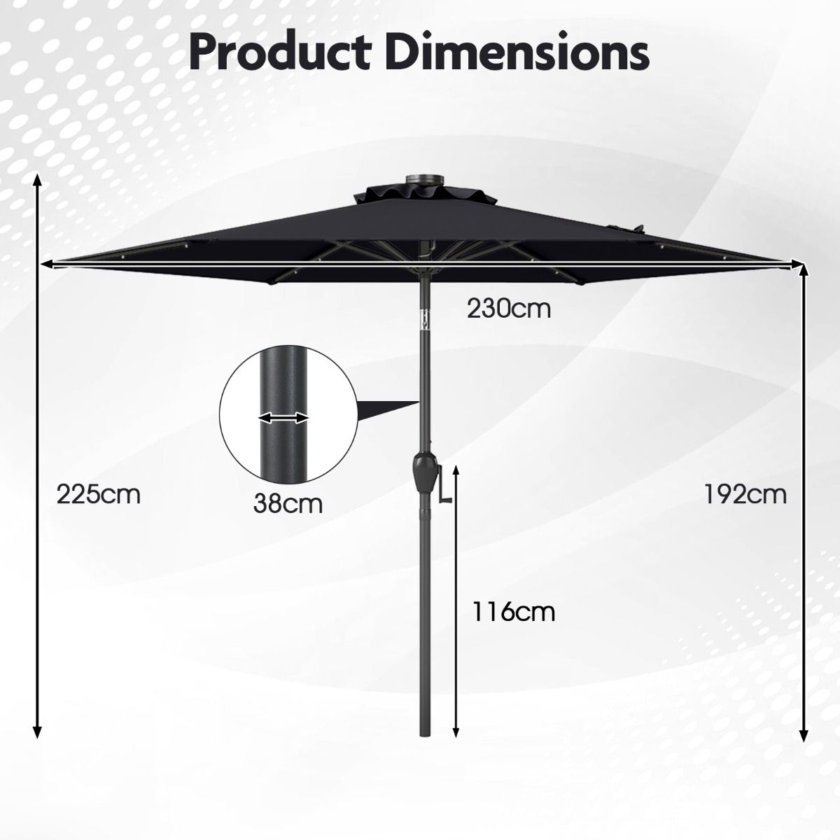 Coast Terrasparasol op zonne-energie - met LED-verlichting - kantelbaar en geventileerd - zwart 230 cm