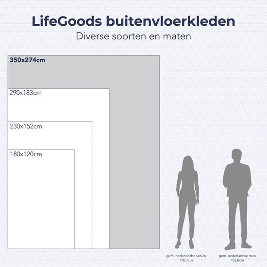 LifeGoods Buitenkleed - 274x350CM - Vloerkleed - Tuintapijt - Buitentapijt - Omkeerbaar - Incl. Draagtas - Met Patroon - Grijs/Wit