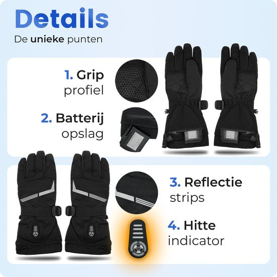 Qualitá® Verwarmde Handschoenen - Handschoenen Verwarmd - Waterafstotende - Elektrische Handschoenen Maat M - Met Touchscreen Compatibiliteit - Wintersport - Oplaadbaar - Zwart