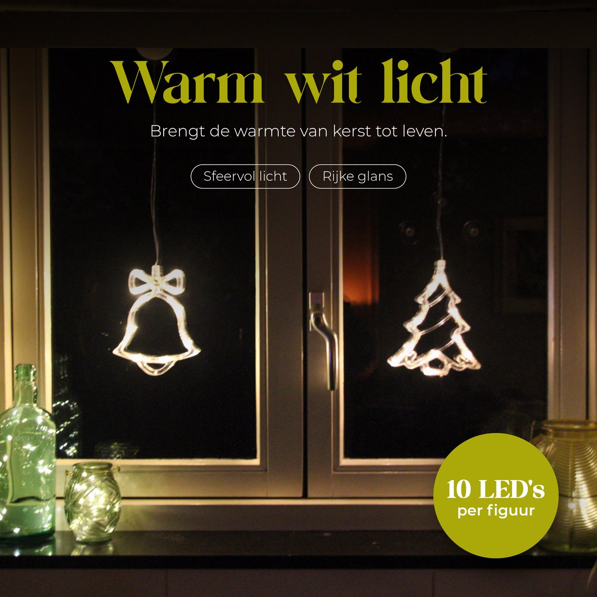 Giftmas LED Hangdecoratie Kerstbel & Kerstboom Warm Wit 14x18,3 cm - Op Batterijen - Raamdecoratie Voor Binnen