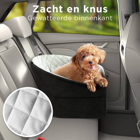 CozySense® Honden Autostoel - Hondenmand Auto voor Kleine Hond - Voorbank & Achterbank - Met Veiligheidsriem, Opbergvak & Wasbare Hoes - Zwart/Grijs