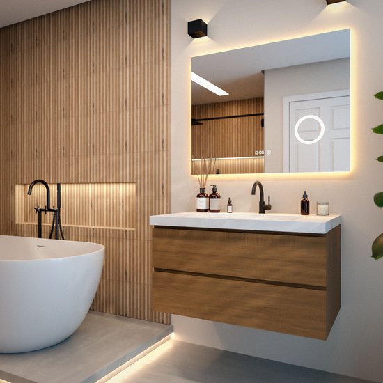 Mirlux Badkamerspiegel met LED Verlichting & Verwarming – Rechthoekige Wandspiegel – Anti Condens Douchespiegel - 100x80CM