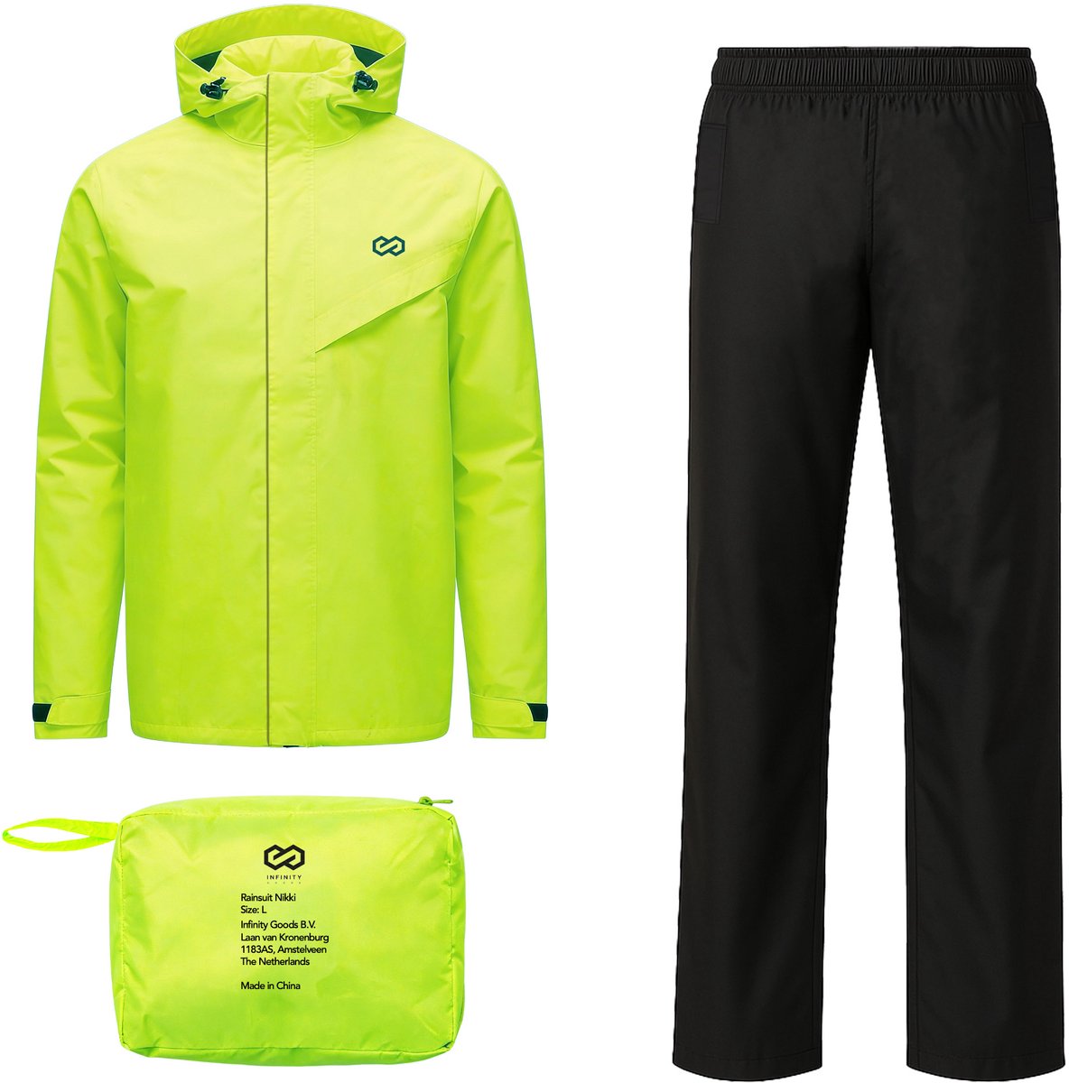 Infinity Goods Regenpak Nikki - Waterdicht & Ademend - Reflecterend - 2-delig Regenpak - Unisex - Fluo Geel - Maat XL