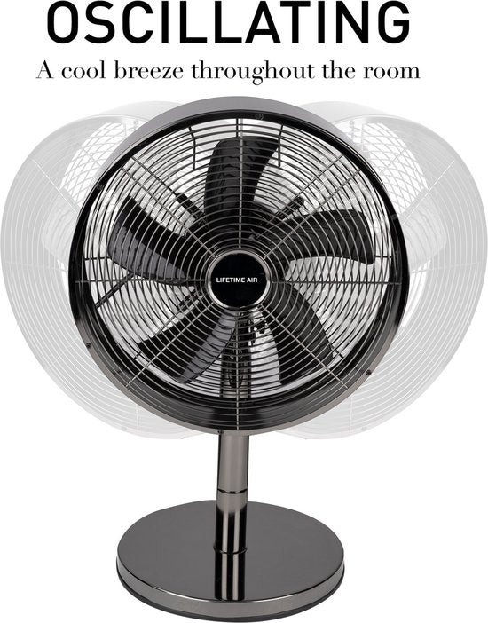 Lifetime Air Tafelventilator - 230V - Bureau Ventilator 30CM - 3 Snelheden - Oscillerende Functie - Kantelbaar - Zwart
