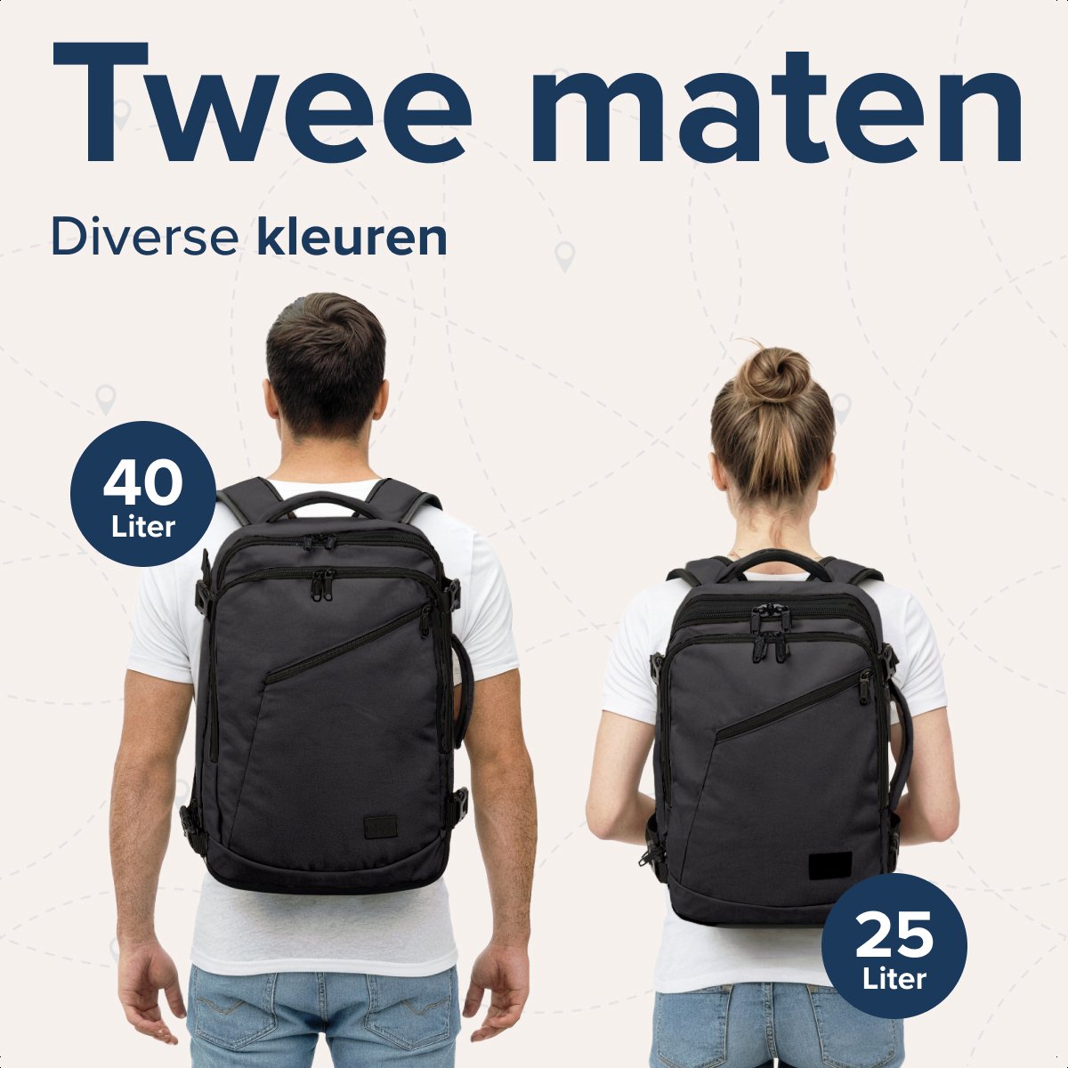 TRVLMORE Reistas - 25L Rugzak - Handbagage - Spatwaterdicht - Rugtas - Weekendtas - Dames en Heren - Antraciet
