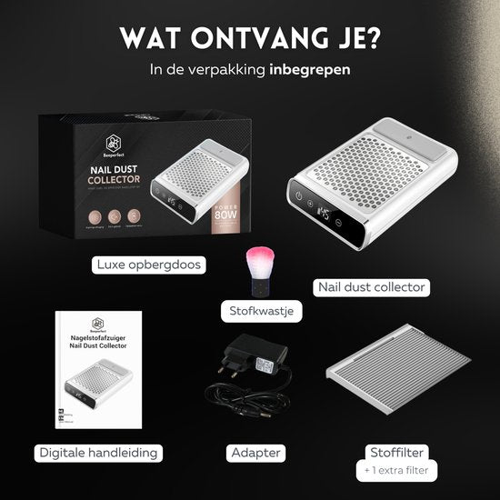 Beeperfect® Nail Dust Collector - Stofafzuiger Manicure - Nagelstofafzuiger - Herbruikbaar Filter - Stil in Gebruik - Draadloos en Oplaadbaar