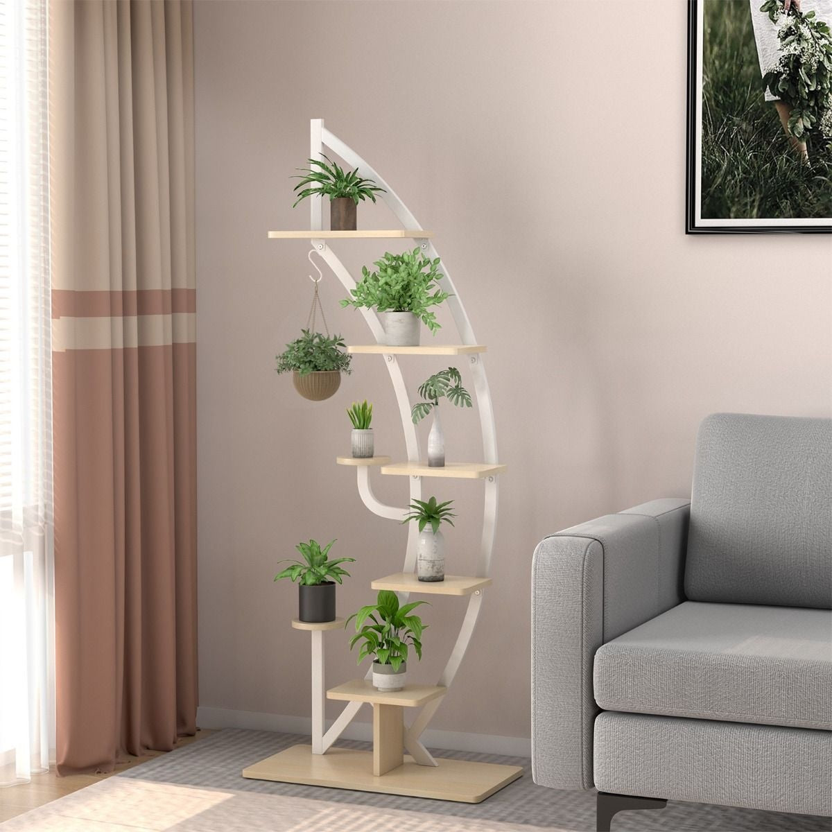 Coast plantenrek - 7- lagen - halve maan vorm - modern - metaal - 60 x 30 x 155 cm - wit