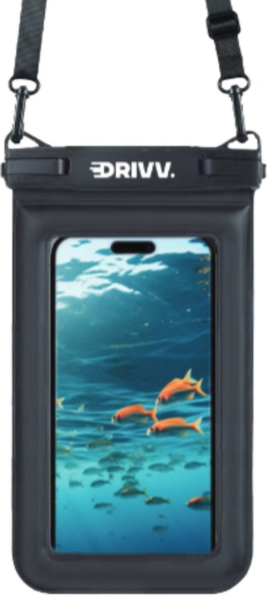 Drivv. Luxe Waterdicht Telefoonhoesje – Drijvend - Dubbele Klipsluiting - Extra Sponge - Telefoons tot 6.8 inch – Onderwater Hoesje Telefoon - Zwart