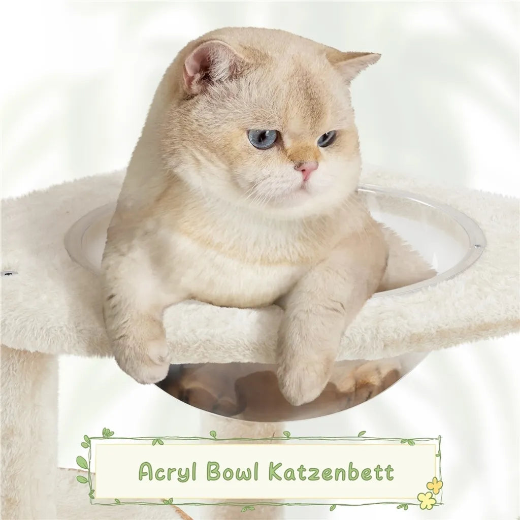 Yaheetech Krabpaal 137,5 cm Rattan met Kattenhuis, Beige