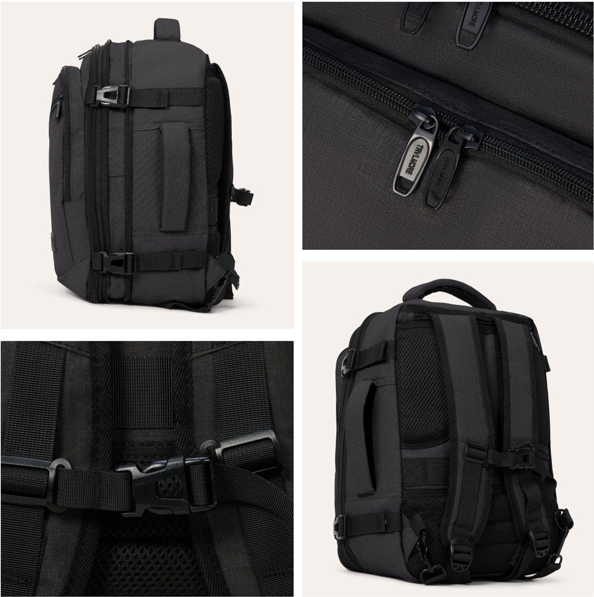 TRVLMORE Reistas - 25L Rugzak - Handbagage - Spatwaterdicht - Rugtas - Weekendtas - Dames en Heren - Antraciet