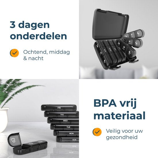 Alyze Pillendoos 7 Dagen - BPA vrij - Medicijndoosje - Box - Pillendoosjes met 3 Vakken - Medicijnen Doosje - Medicatiekist
