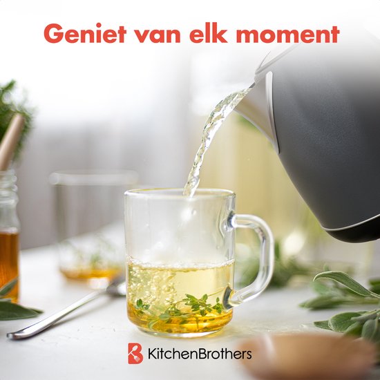 KitchenBrothers Waterkoker - Elektrisch - 1,7L - Met Kalkfilter - Titanium Grijs/RVS