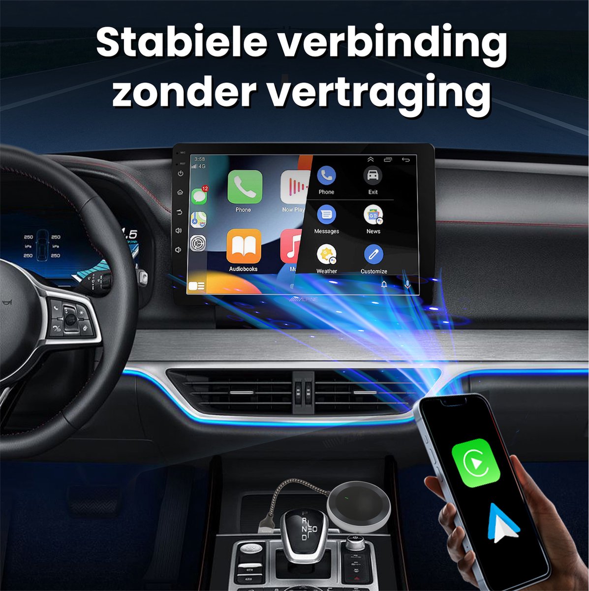 Saaf D200 Plus Apple CarPlay & Android Auto Dongle – Draadloos – USB-C & USB-A – Compact 6,5 x 3,5 x 1,2 cm