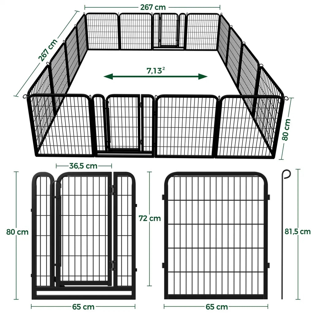 Yaheetech Puppyren 16 Panelen 80 x 65 cm - Zwart - Opvouwbare Hondenren met 2 Deuren voor Binnen en Buiten