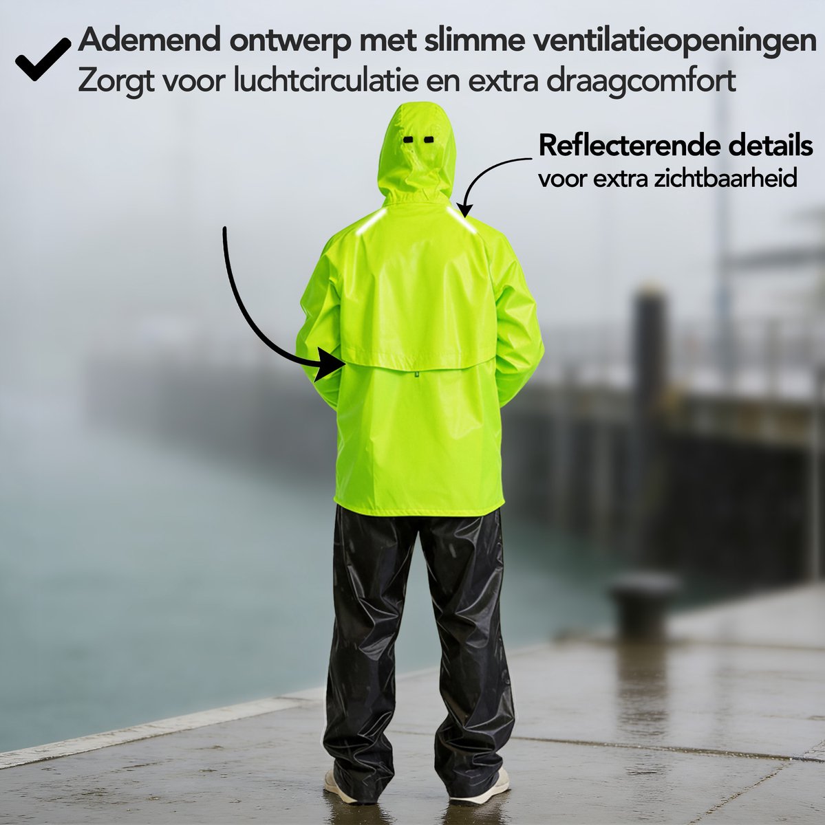 Infinity Goods Regenpak Nikki - Waterdicht & Ademend - Reflecterend - 2-delig Regenpak - Unisex - Fluo Geel - Maat XL