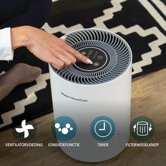 Vitapur Luchtreiniger - Air purifier - Luchtreiniger met HEPA filter - Ionisator met 360 graden flow - extreem stil met timer - wit