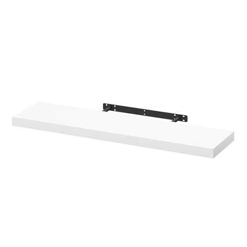 Woltu Zwevende Wandplank RG9370ws - Houten Wandrek - Wit - 90 x 22,9 x 3,8 cm