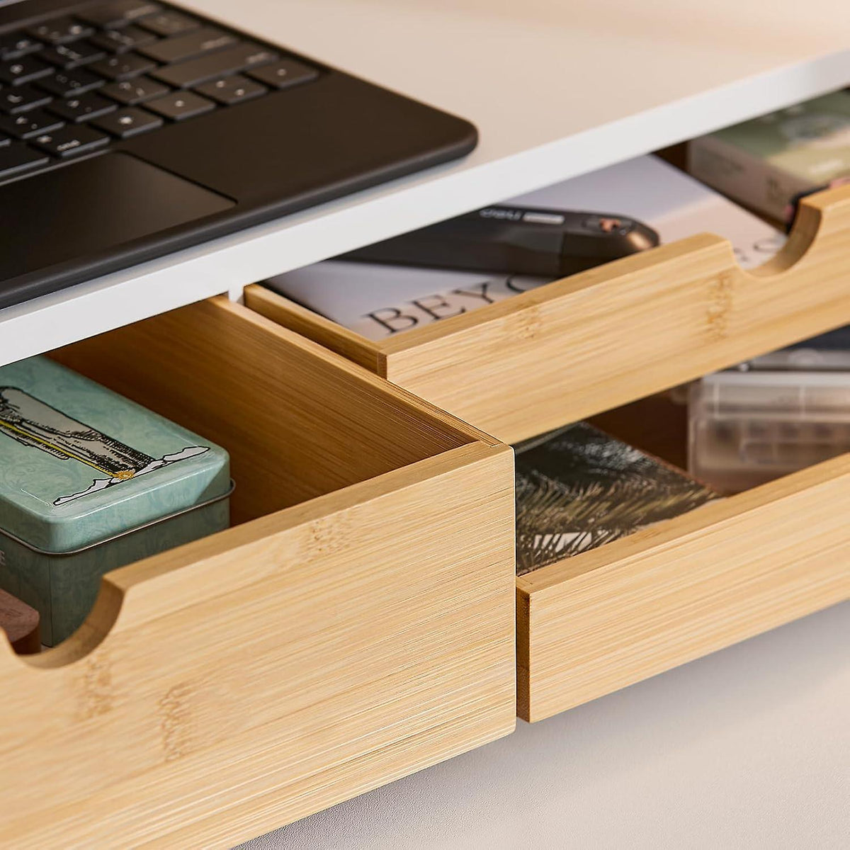 SoBuy - Monitor Stand BBF11-WN - 60 x 22 x 11 cm - Wit en Natuurlijk
