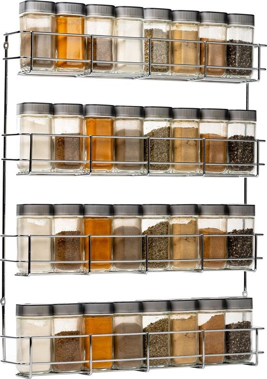 Kruidenrek Ophangbaar - voor 32 Kruidenpotjes - 4 etages Kruidenorganizer - 405x60x500mm - Metaal Chroom