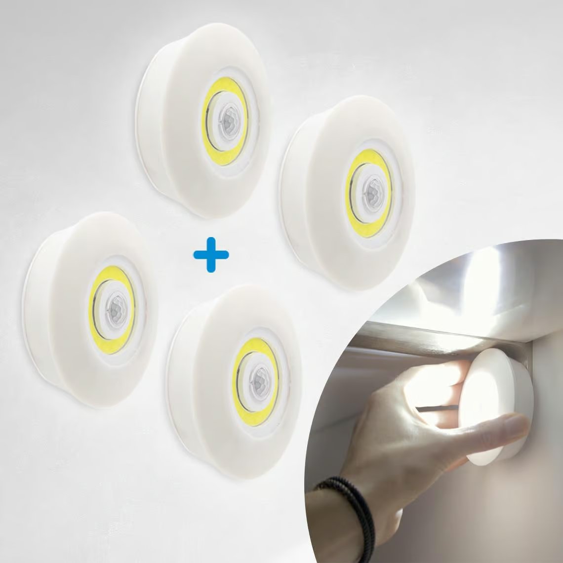 HandyLUX LED Plafond- en Wandlamp Set - Draadloze Montage - Bewegingssensor - 120 Lumen Helderheid - 4 Stuks