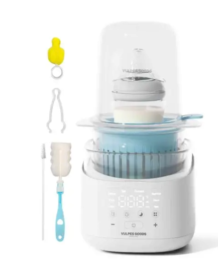 Vulpes Goods® – Flessenwarmer PRO V2 – 10-in-1 – Voorzien Van Steriliseerfunctie En Nachtlampje En 24 Uur Warmhoudfunctie En Timer – Voor Alle Flessenmerken En Potjes – Deluxe Wit En Zacht Blauw BPA-vrij Kunststof