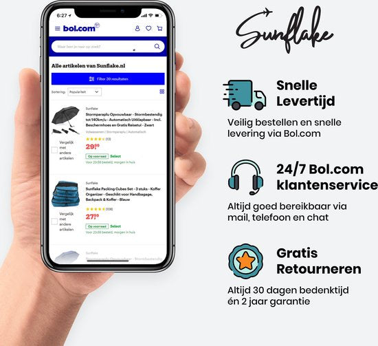 Opvouwbare Kabel Organizer Tas - Set van 2 - Compacte Elektronica Reis Kabeltasje Zwart - Sunflake