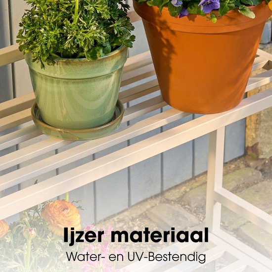 Mica Decorations Greenrax Plantenrek op Wielen - Plantenstandaard voor Kamerplanten, Buitenplanten of Tuingereedschap - Meerdere Plateaus Plantenonderzetter - 80 x 35 x 81 cm - IJzer - Off-white