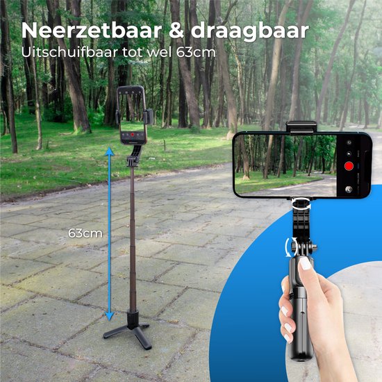 Nuvance - Gimbal Stabilisator voor Smartphone - Selfiestick - met Statief en Afstandsbediening - Tripod