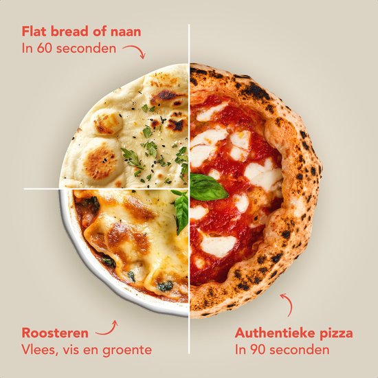 KitchenBrothers Pizza Oven - Houtgestookt - Tafelmodel - Met Beschermhoes - PFAS-vrij - Inklapbaar - Pizzasteen - tot 460°C Pizza maker - Complete Set - Pizzaoven voor Buiten - RVS