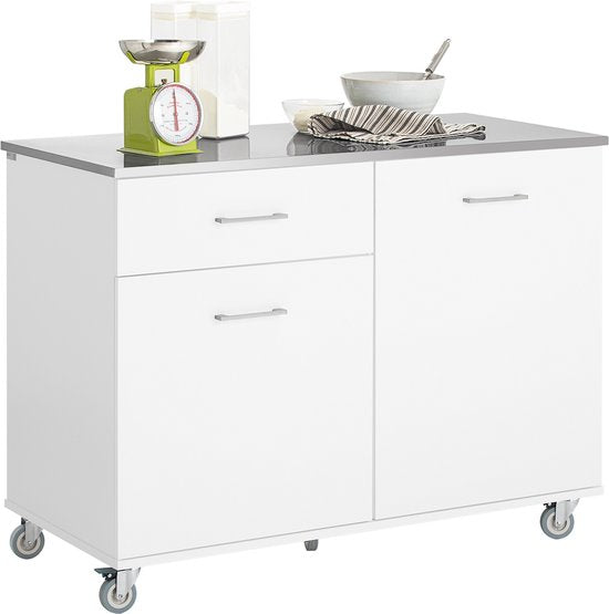 SoBuy FKW117-W Kookeiland - Wit Houtcomposiet met Laden & Deuren