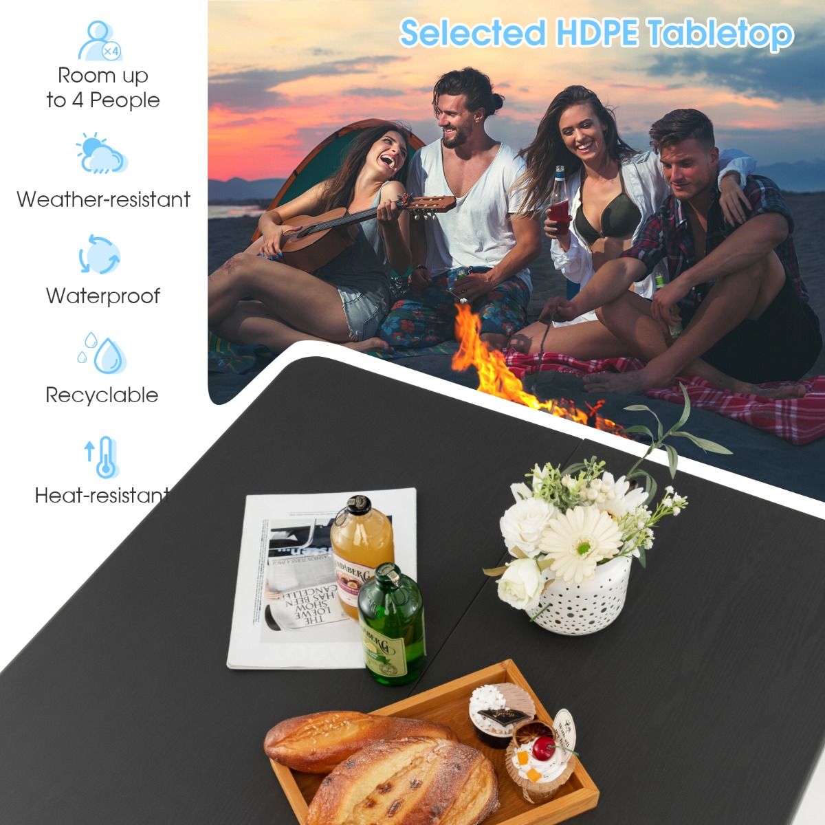 Coast Opvouwbare Campingtafel - Draagbaar met Handvat - Lichtgewicht - Grijs 86 x 86 x 73 cm