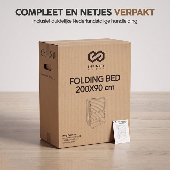 Infinity Goods Opklapbed Comfort 90 x 200 CM - Logeerbed - 1 Persoons - Vouwbed - Matras & Lattenbodem - Incl. Beschermhoes