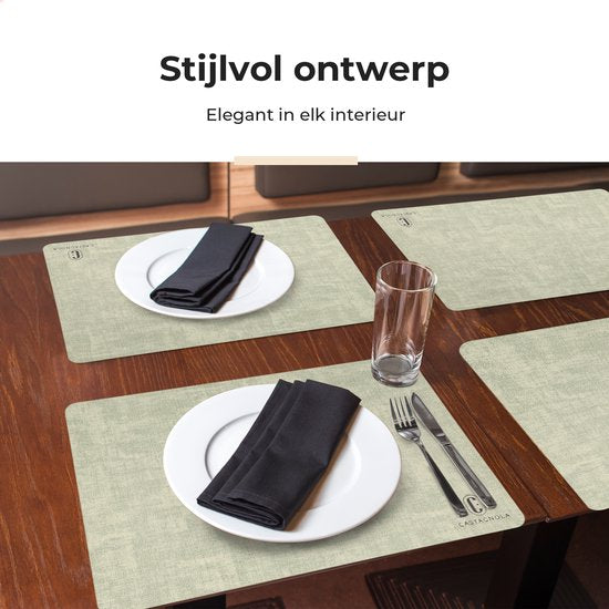 Castagnola Lederlook Placemats - Antislip Placemat van Kunstleer - Waterafstotende Onderlegger - Onderzetter - Placemats kunststof - 6 Stuks - 45 x 30 cm - Gemêleerd groen