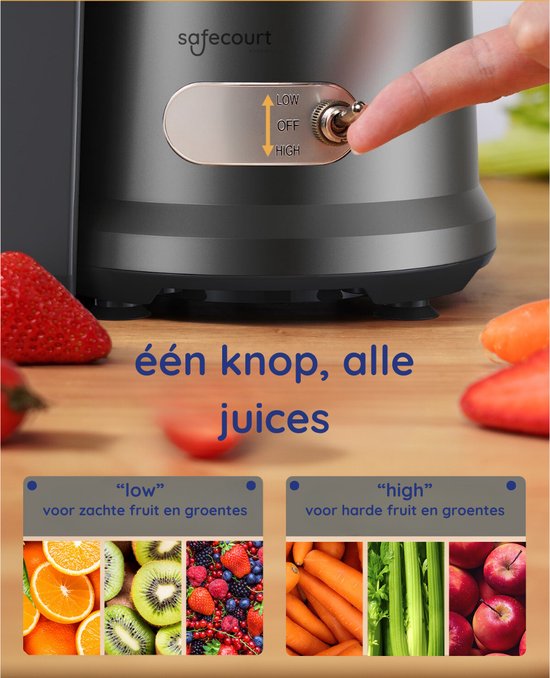 Safecourt Keuken Sapcentrifuge - Juicer voor Groenten & Fruit - Grote Vulopening - 3 snelheden - 800 Watt