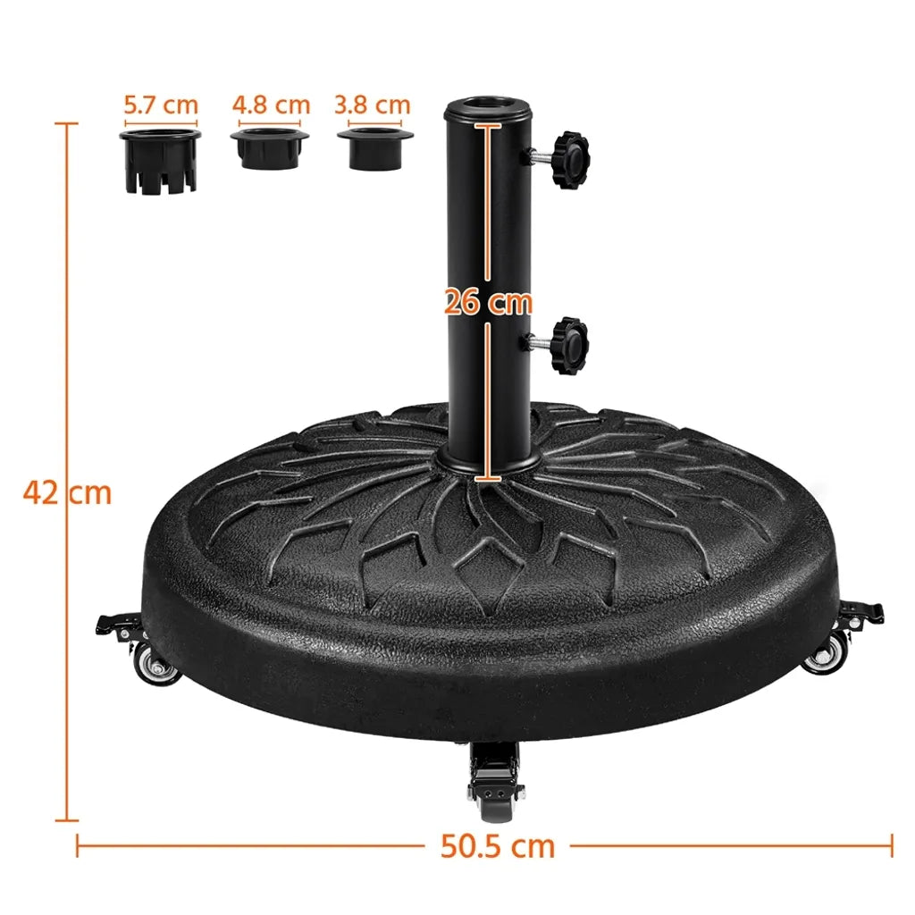 Yaheetech Parasolvoet Ø 50,6 cm - Zwart - Verrijdbare Parasolstandaard voor Parasolstokken 34/38/48 mm