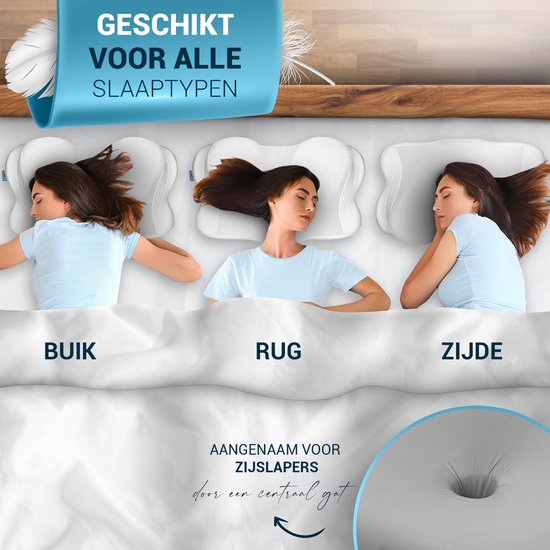 Glckstoff Orthopedisch Kussen - Ergonomisch Nackenschuim Kussen voor Nek- en Rugpijn, Hypoallergeen, Verstelbaar, Ideaal voor Zij- en Rugslapers, Grijs