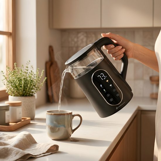 HomeShift® Waterkoker met Temperatuurregeling - Warmhoudfunctie - Dubbelwandig - Elektrisch - 1,7 Liter - 2200W - Zwart
