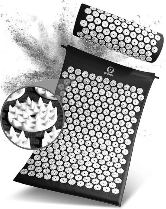 Premium Acupressuurmat – Acupressuurmat Set – Spijkermat – Shakti Mat – Massagemat – Optimale Ontspanning – Inclusief Tas en Kussen – Overal Bruikbaar – Hoogwaardig Materiaal - Zwart