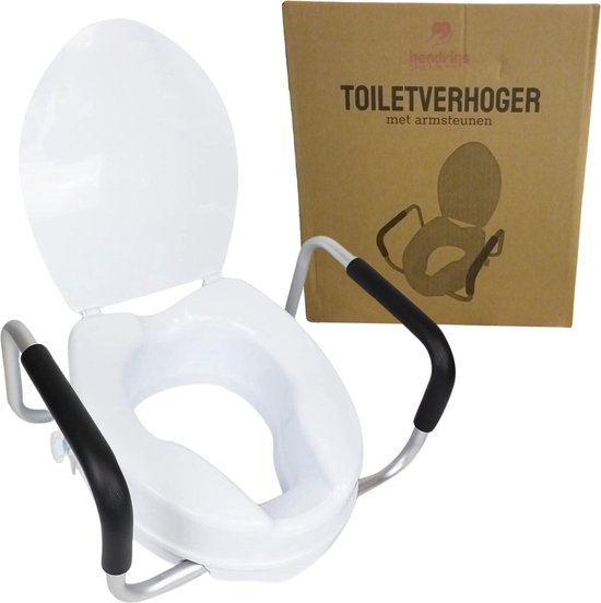 Hendriqs® WC Verhoger 10 cm met Armsteunen & Deksel - Toiletverhoger met Armleuning - Verhoogde WC Bril - Verhoger Volwassenen & Senioren - Toiletstoel in Hoogte Verstelbaar - WC Verhoging - Toiletbril Verhoger