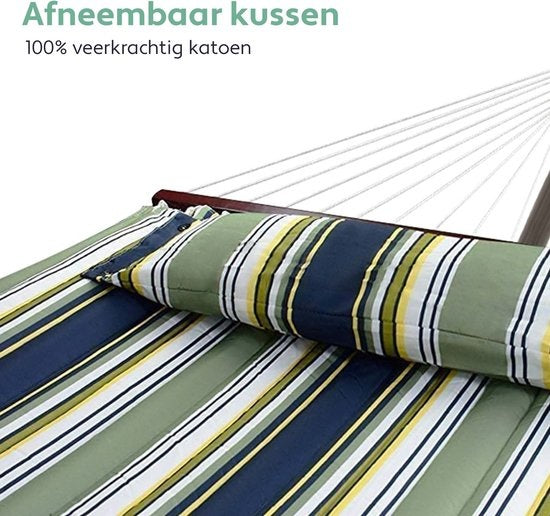 Vita5 Hangmat met Standaard en Spreidstok – 2 Persoons – Afneembaar kussen – uv-bestendig – Blauw