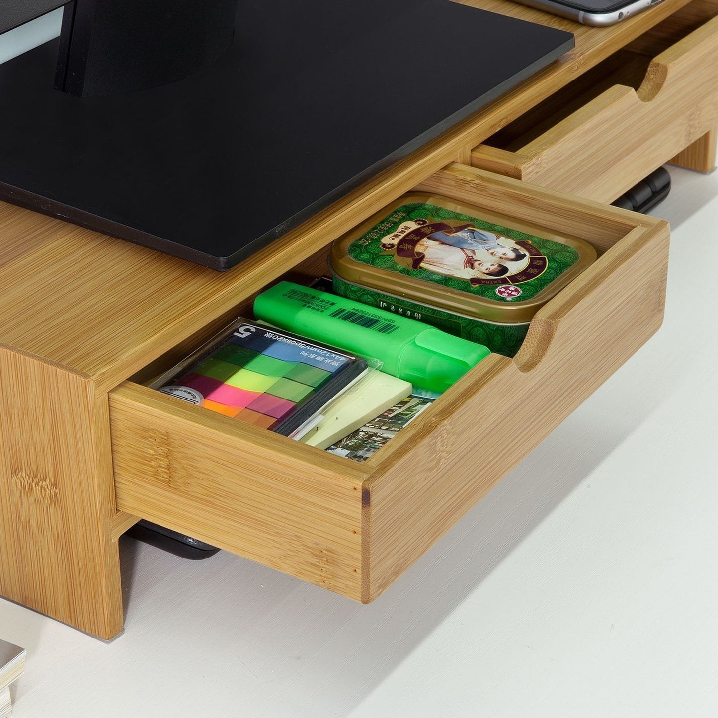 SoBuy FRG198-N Monitorstandaard - 2 Laden - 18 x 45 x 11 cm - Bamboe
