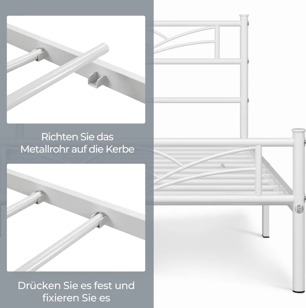 Yaheetech Metalen Bedframe Wit – 90 x 200 cm – Wolkenpatroon Hoofdbord – 207,5 x 96,5 x 88,5 cm