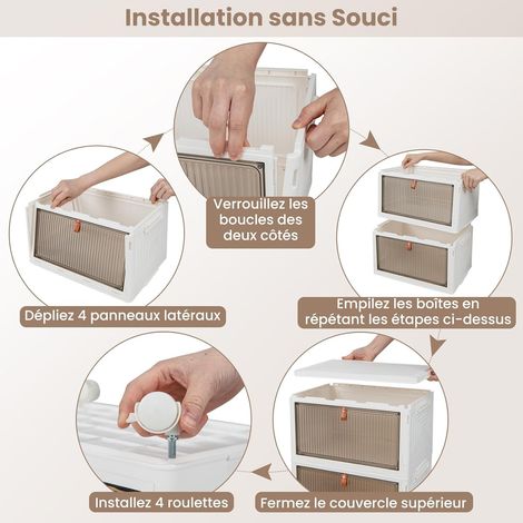 Opvouwbare Opbergboxen met Wielen - 40 x 37,5 x 123 cm - Magnetische Deuren