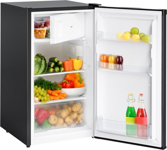 KitchenBrothers Koelkast - 88L Koelvak - 14L Vriesvak - IJskast - Koelvriescombinatie - Frigo - Vrijstaand - Zwart