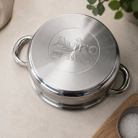 Aviro Stoompan - Glazen Deksel - 3,1L - 20 CM - Inductie En Gas - 3-Delige Rijst- En Groentestomer - RVS
