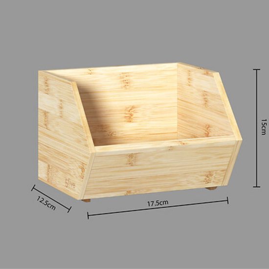 5Five Stapelbare opbergmand 1 vaks organizer - L18 x B15.5 x H12 cm - bamboe hout - lichtbruin